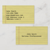 Geel, met manuscript gelinkt papier visitekaartje (Voorkant / Achterkant)