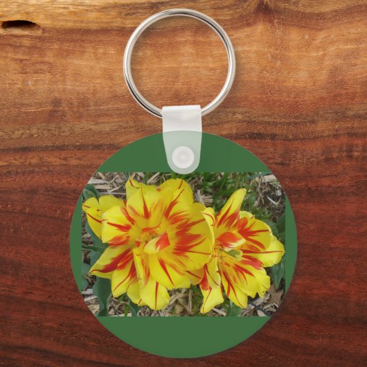 Geel met rode strepenventilator sleutelhanger (Voorkant)