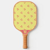 Geel met Roze Harten Modern Monogram Pickleball Paddle (Voorkant)