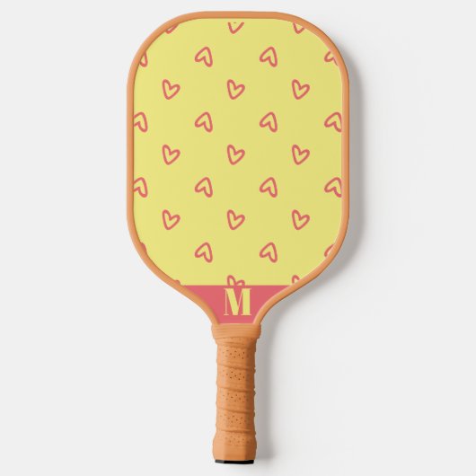 Geel met Roze Harten Modern Monogram Pickleball Paddle (Achterkant)