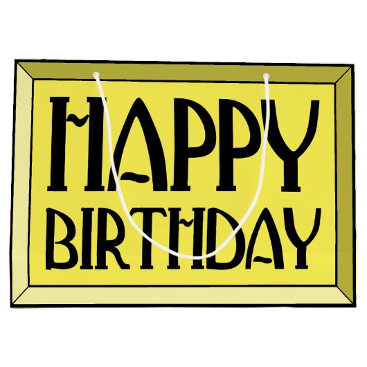 Geel met schuine rand Happy Birthday Art Deco Groot Cadeauzakje (Achterkant)