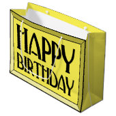 Geel met schuine rand Happy Birthday Art Deco Groot Cadeauzakje (Voorkant Gekanteld)