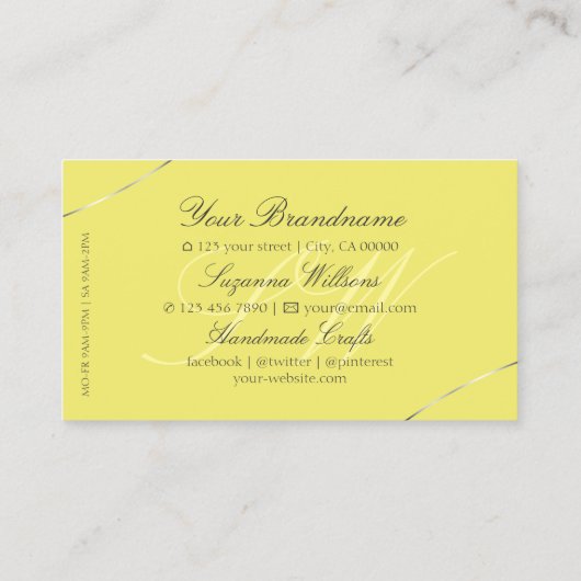 Geel met Silver Decor Diamonds en Monogram Visitekaartje (Achterkant)