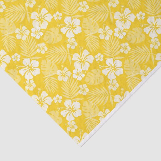 GEEL MET TROPISCHE WITTE HIBISCUS-STROMEN TISSUEPAPIER (Detail)