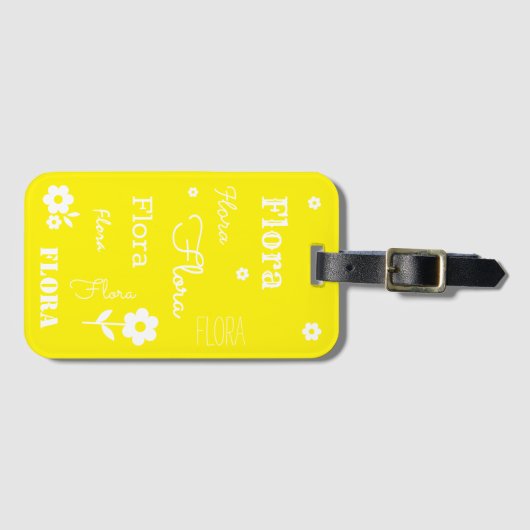 Geel met witte bloemen, Gepersonaliseerd Bagagelab Bagagelabel (Voorkant (horizontaal))