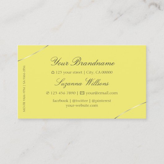 Geel met zilverdecor en mousserende diamanten visitekaartje (Achterkant)