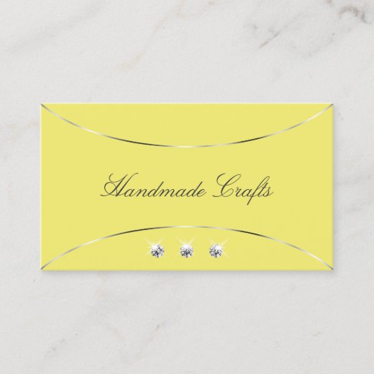 Geel met zilverdecor en mousserende diamanten visitekaartje (Voorkant)