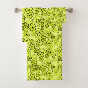 Geel met zwart helder neon bloemenpatroon bad handdoek