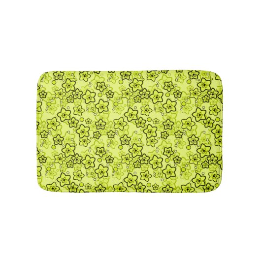 Geel met zwart helder neon bloemenpatroon badmat (Voorkant)