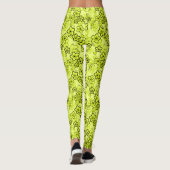 Geel met zwart helder neon bloemenpatroon leggings (Achterkant)