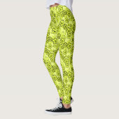 Geel met zwart helder neon bloemenpatroon leggings (Links)