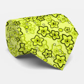 Geel met zwart helder neon bloemenpatroon stropdas (Opgerold)