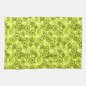 Geel met zwart helder neon bloemenpatroon theedoek (Horizontaal)