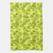 Geel met zwart helder neon bloemenpatroon theedoek (Verticaal)