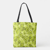 Geel met zwart helder neon bloemenpatroon tote bag (Achterkant)
