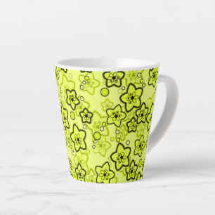 Geel met zwart helder neon bloemmotief latte mok