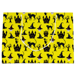 GEEL MET ZWARTE HALLOWEEN schedels KASTELEN HATEN Groot Cadeauzakje