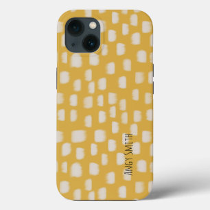 Geel minimaal patroon met zijkant gepersonaliseerd iPhone 13 hoesje
