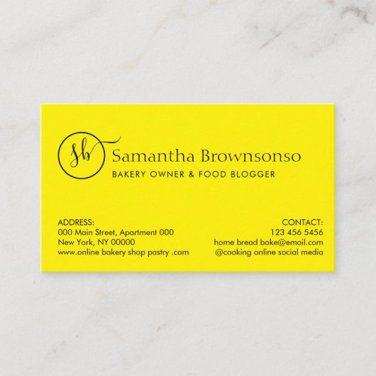Geel Minimal Custom Foto Ei Brood Bakkerij Visitekaartje (Voorkant)