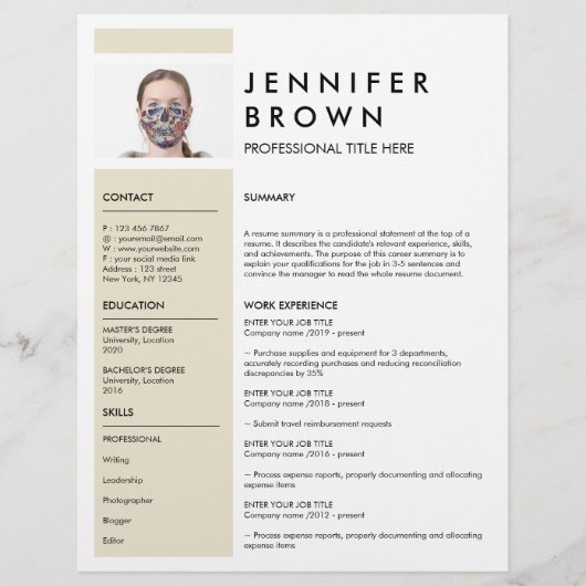 Geel Minimal CV met Fotografie (Voorkant)