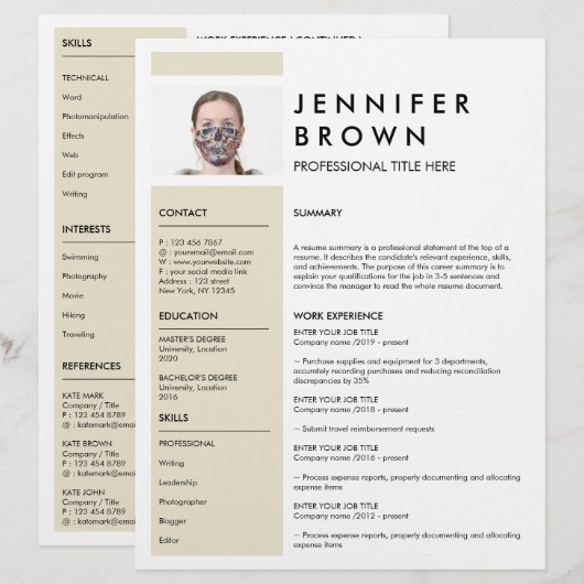Geel Minimal CV met Fotografie (Voorkant / Achterkant)