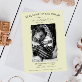 Geel Minimalistisch Foto Geboorteaankondiging Aankondiging