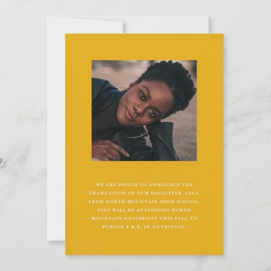 Geel minimalistisch modern foto Afstuderen Aankondiging (Achterkant)