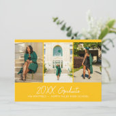 Geel Minimalistische Foto Collage Graduation Party Kaart (Staand voorkant)