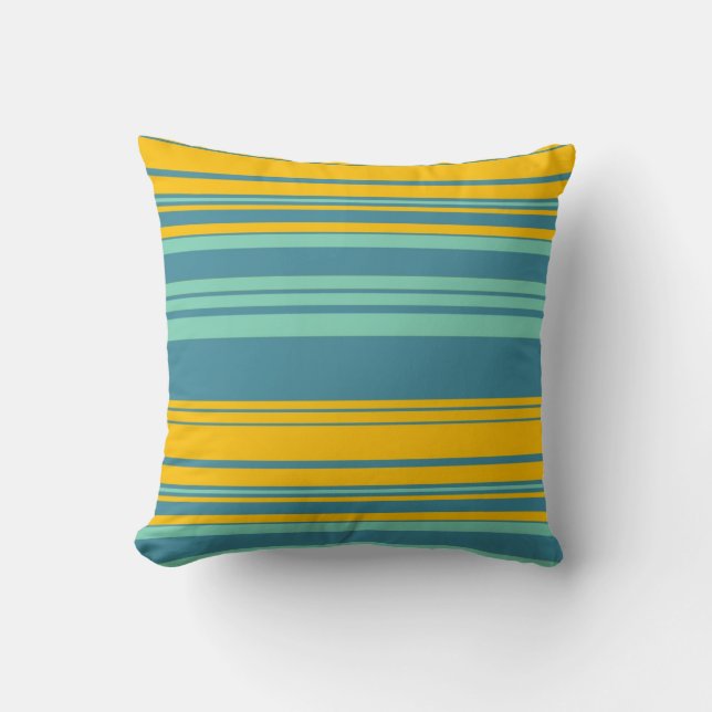 Geel Mint Blue Stripes Patroon Kussen (Voorkant)