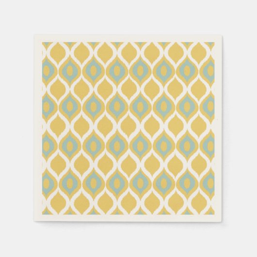 Geel Mint Geometric Ikat Tribal Print Patroon Servetten (Voorkant)
