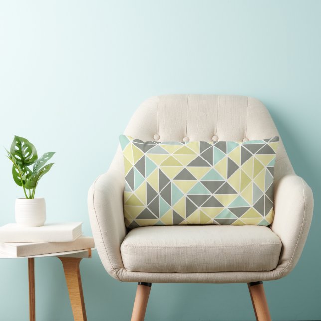 Geel Mint Grijs Abstract Driehoek Patroon Kussen (Stoel)