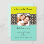 Geel & Mint Paisley Foto opslaan Datum Aankondigingskaart (Voorkant / Achterkant)