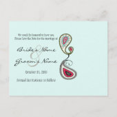 Geel & Mint Paisley Foto opslaan Datum Aankondigingskaart (Achterkant)