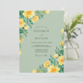 Geel Mint Wilde Bloemen Bruiloft Kaart (Staand voorkant)
