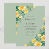 Geel Mint Wilde Bloemen Bruiloft Kaart (Voorkant / Achterkant)