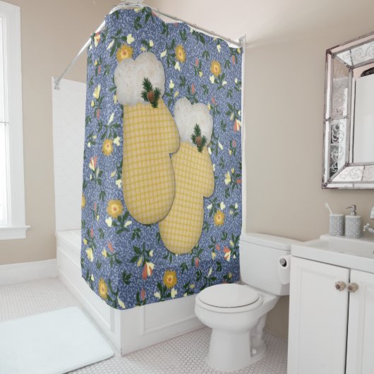 Geel Mittens-kerstgordijn Douchegordijn (In situ)