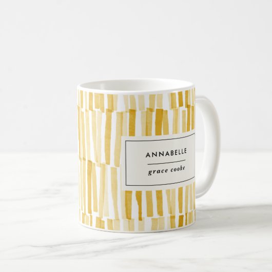 Geel modern abstract patroon gepersonaliseerd cade koffiemok (Voorkant rechts)