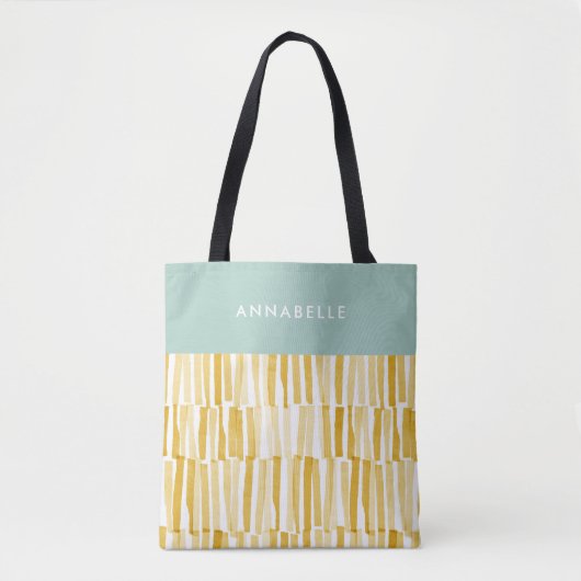 Geel modern abstract patroon gepersonaliseerd cade tote bag (Voorkant)