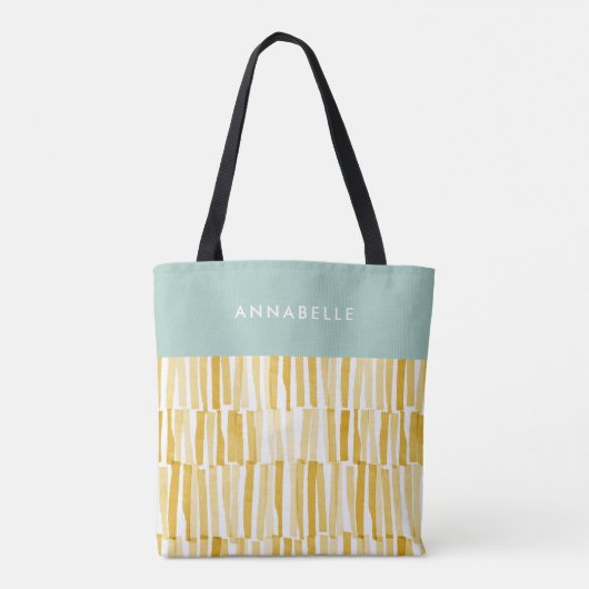 Geel modern abstract patroon gepersonaliseerd cade tote bag (Achterkant)