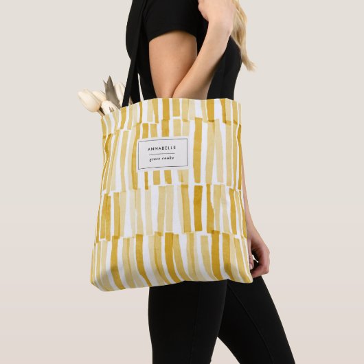 Geel modern, abstract patroon gepersonaliseerd ges tote bag (Dichtbij)