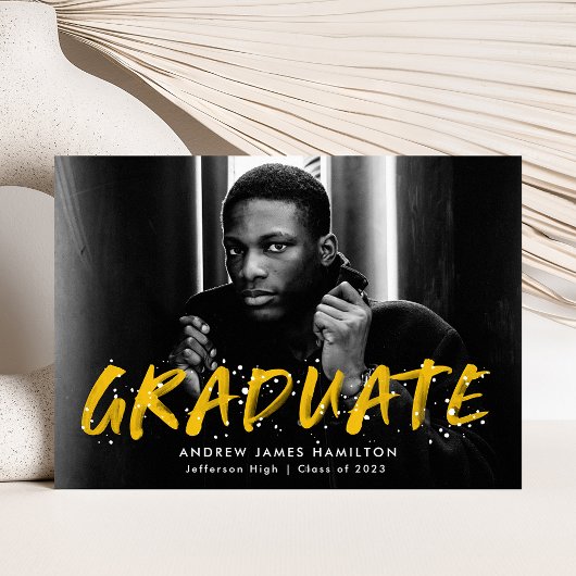 Geel modern Afstuderen van de Fotoplaat van de Ver Aankondiging