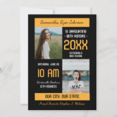 Geel modern blok 3-Foto Afstuderen Kaart (Achterkant)