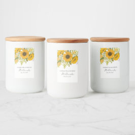 Geel modern boeket van zonnebloemen Trouwen Voedselcontainer Etiket