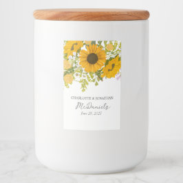 Geel modern boeket van zonnebloemen Trouwen  Voedselcontainer Etiket