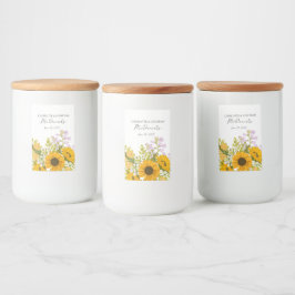 Geel modern boeket zonnebloemen bruiloft voedselcontainer etiket