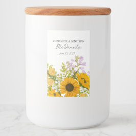 Geel modern boeket zonnebloemen bruiloft  voedselcontainer etiket
