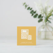 GEEL MODERN CALCULATOR COIN ICON ACCOUNTING TAX VIERKANTE VISITEKAARTJE (Staand voorkant)
