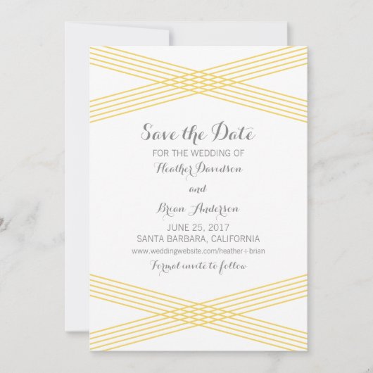 Geel Modern Deco sparen de Datum uitnodigen Save The Date (Voorkant)