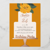 Geel Modern Floral Cake Verjaardagsfeestje Goud Folie Uitnodiging (Voorkant)