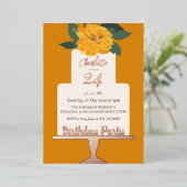 Geel Modern Floral Cake Verjaardagsfeestje Goud Folie Uitnodiging (Staand Voorkant)